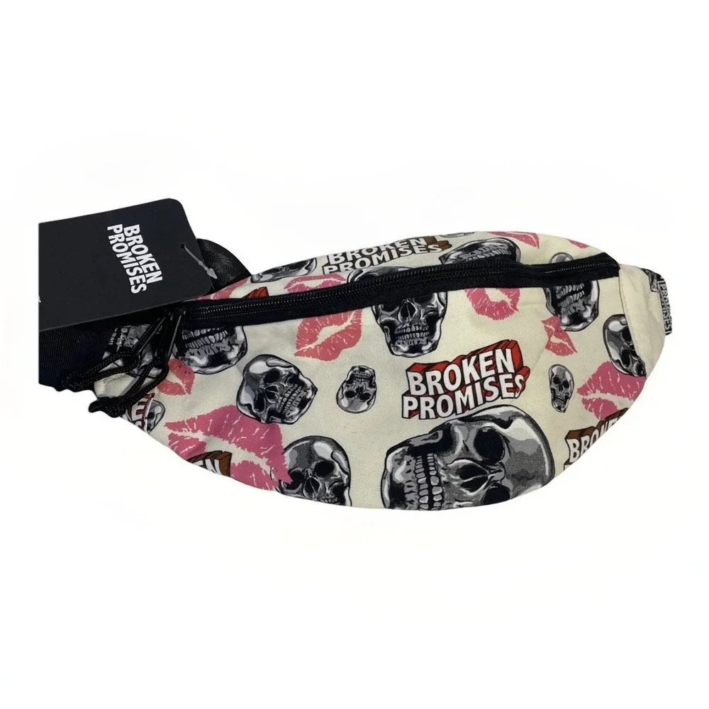 NWT! Broken Promises Skull Lips Kiss Pink Black Fanny Pack Kiss Of Death Zumiez